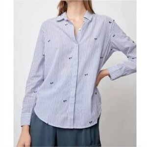 Rails Blue & White taylor broken hearts flocked shirt in broken hearts Sz SMALL